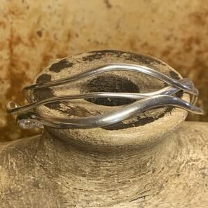Milor 950 Silver Wavy Bangle Bracelets Set of 3 Made in Italy